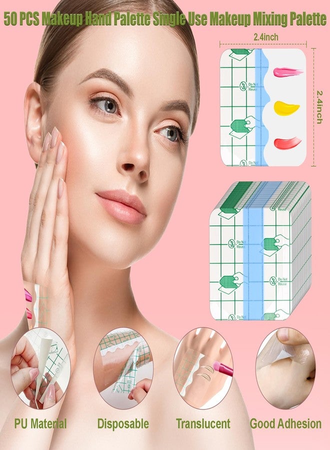 VUTHLRV Makeup Mixing Palette Set, Makeup Hand Palette Single Use Makeup Mixing Tray Disposable Adhesive Cosmetic Makeup Palette Transparent Makeup Tape, Stainless Steel Foundation Mixing Palette with Spatula - Image 3